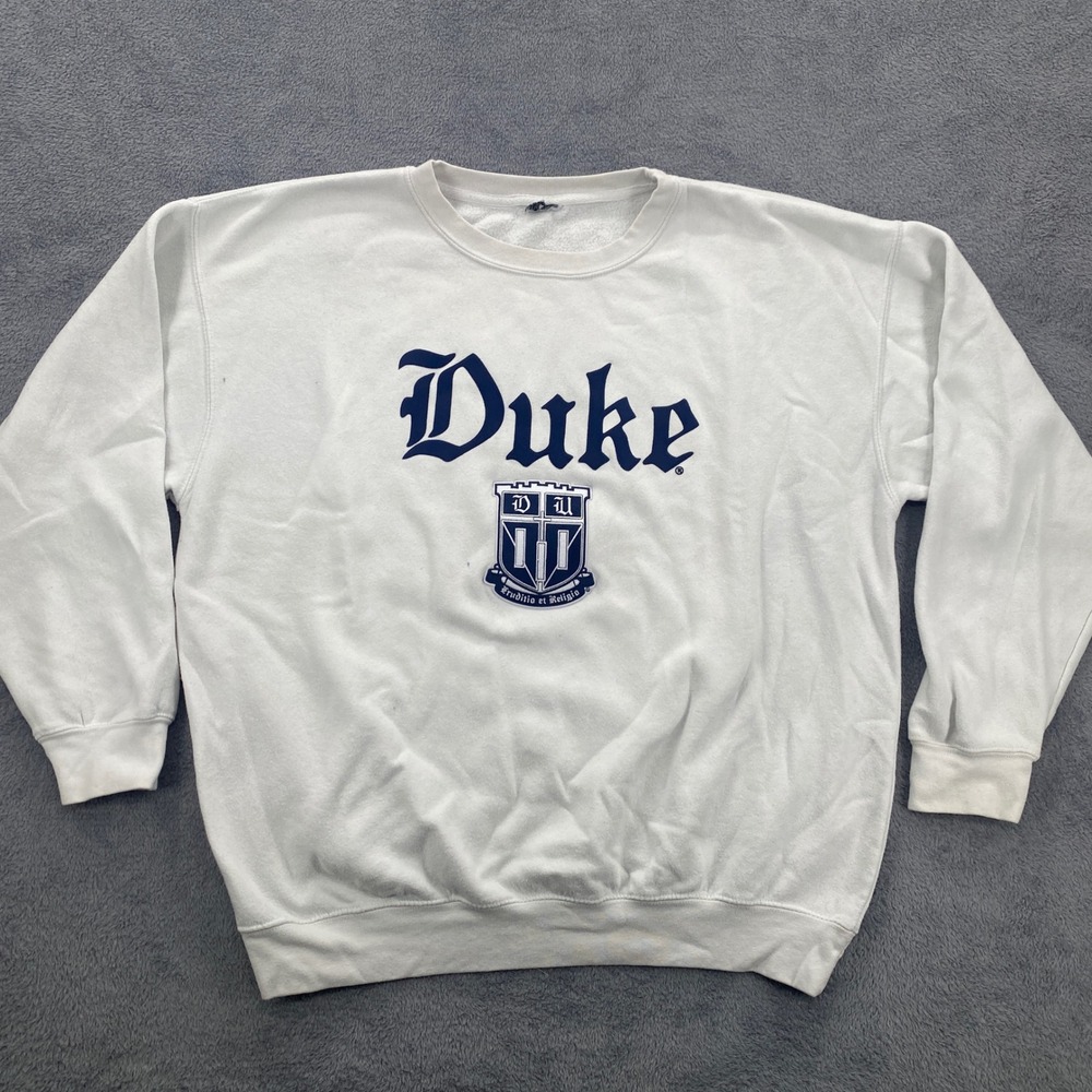 Duke University Sweatshirt Mens XL White Blue Devils Fleece Crewneck Pullover